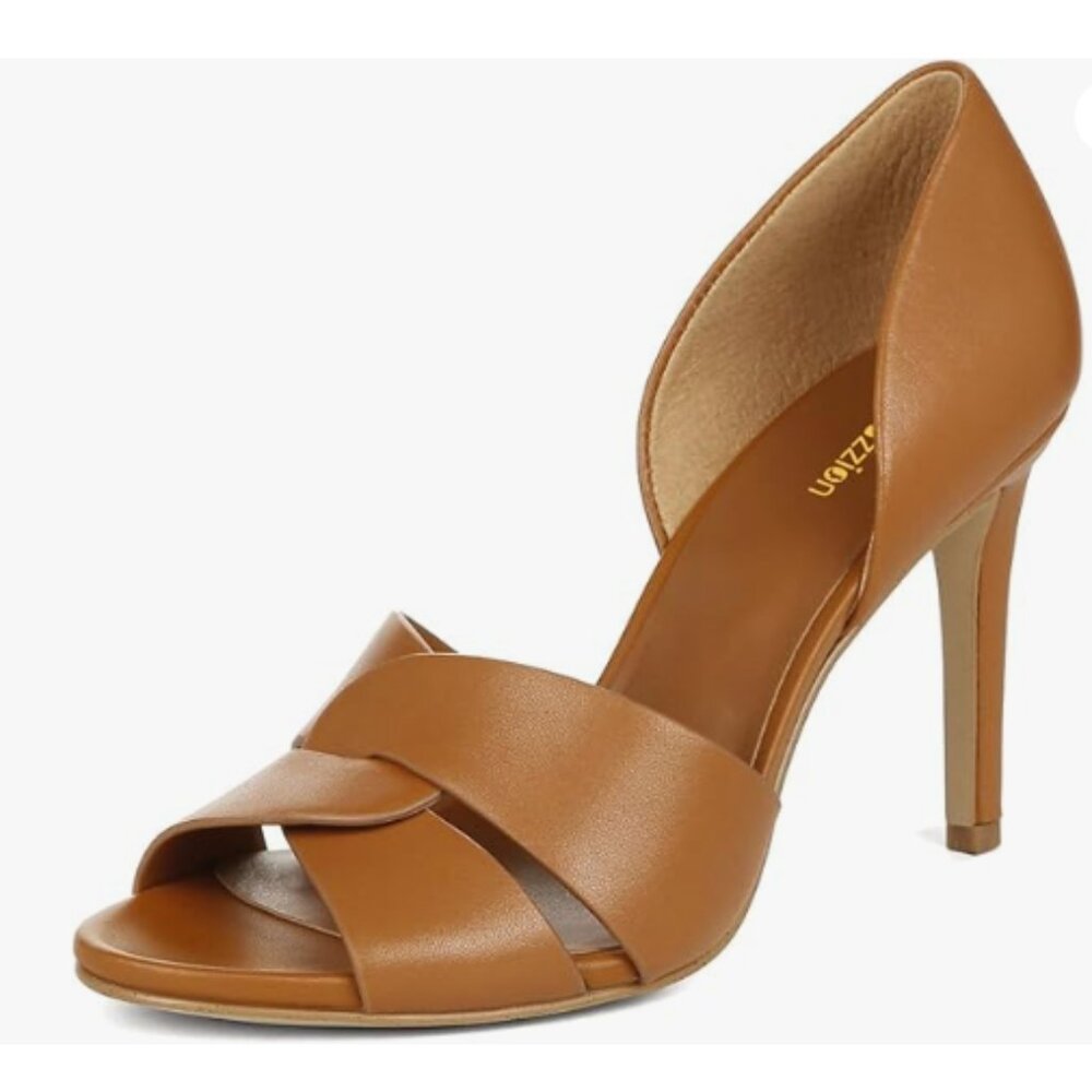 Pazzion Brown Open Toe High Heeled D'Orsay Pumps Slip On Two Pieces Sandals